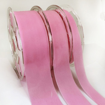 012 Col. 598 Baby Pink Swiss Velvet Ribbon, 5 Sizes - Sold by the yard